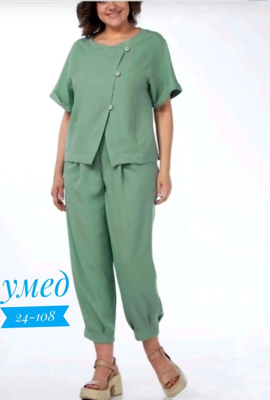 брючный костюм michel chic 1337/1 мохито,летний брючный костюм,летние костюмы женские,брючный костюм из льна женский,костюм michel chic арт 1337 корич