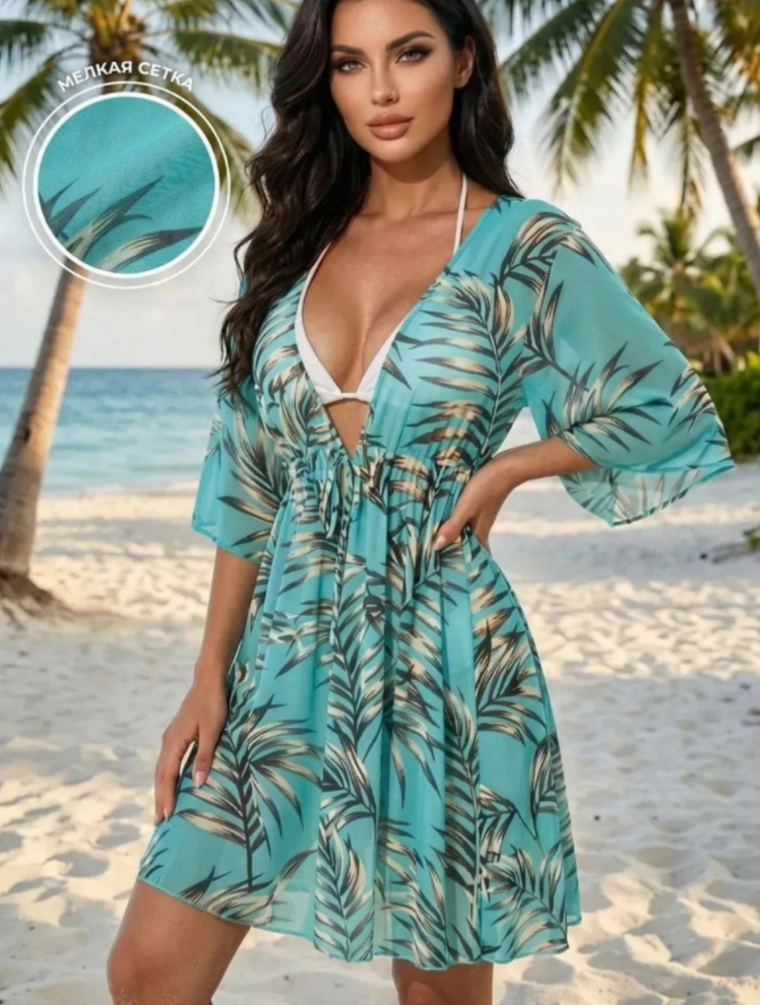 swim v cay кимоно с тропическим принтом с узлом без бикини shein,девушка,брюнетка,женщин,брюнетка актриса