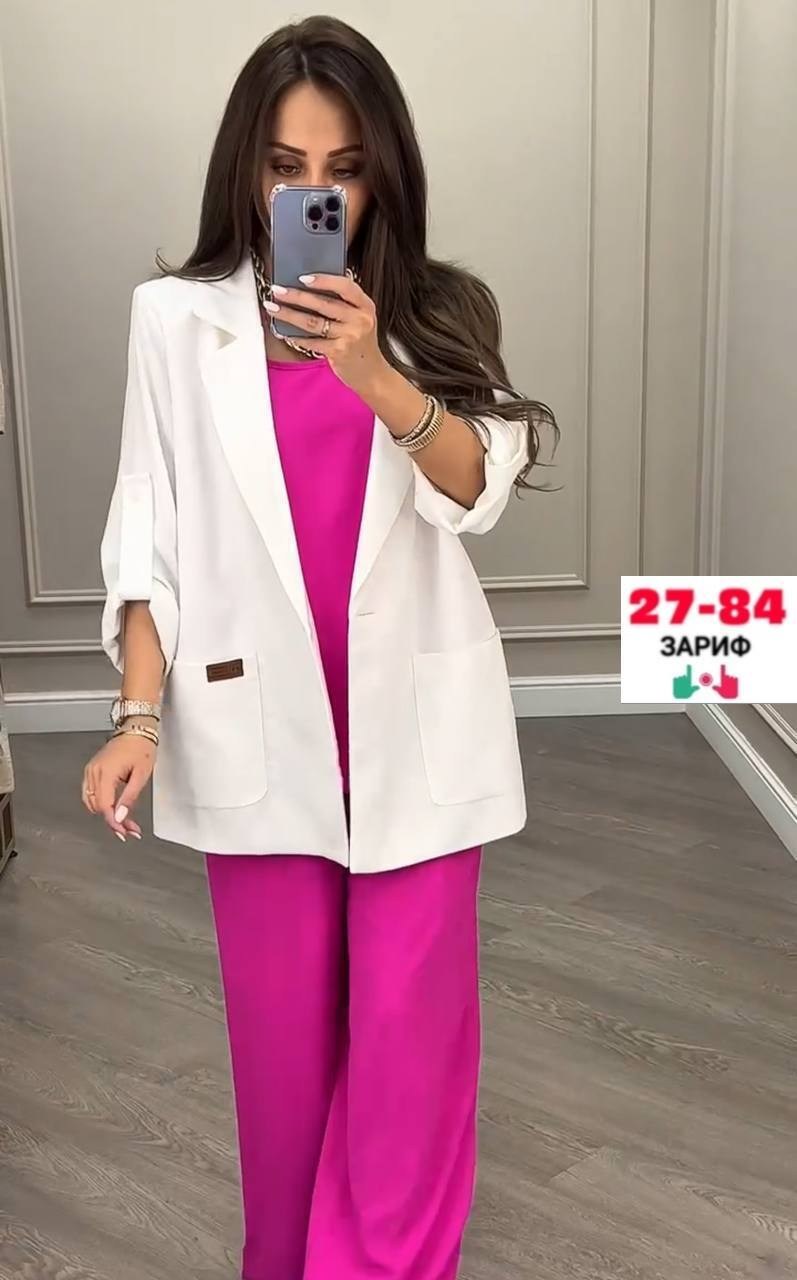 брючный костюм anelli 1398 фуксия,женский брючный костюм двойка,костюм из текстиля с приталенными брюками и жакетом anelli 1398 фуксия,брючный костюм,костюм с брюками