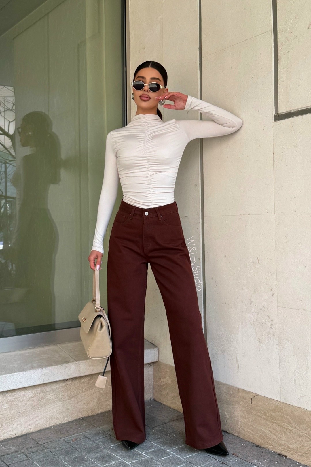 джинсы женские с завышенной талией, свободные прямые широкие брюки из денима,коричневые джинсы,джинсы широкие коричневые,коричневые джинсы женские,джинсы бордовые