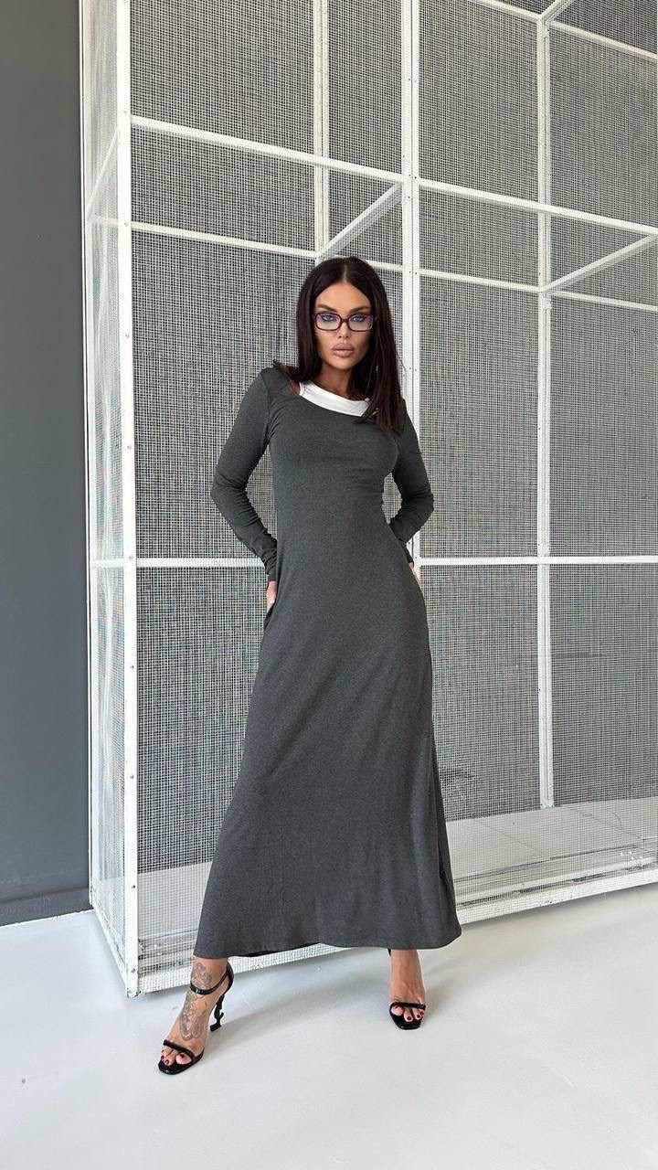 длинное трикотажное платье,трикотажное платье,платье серое,женское длинное платье,трикотажное платье миди