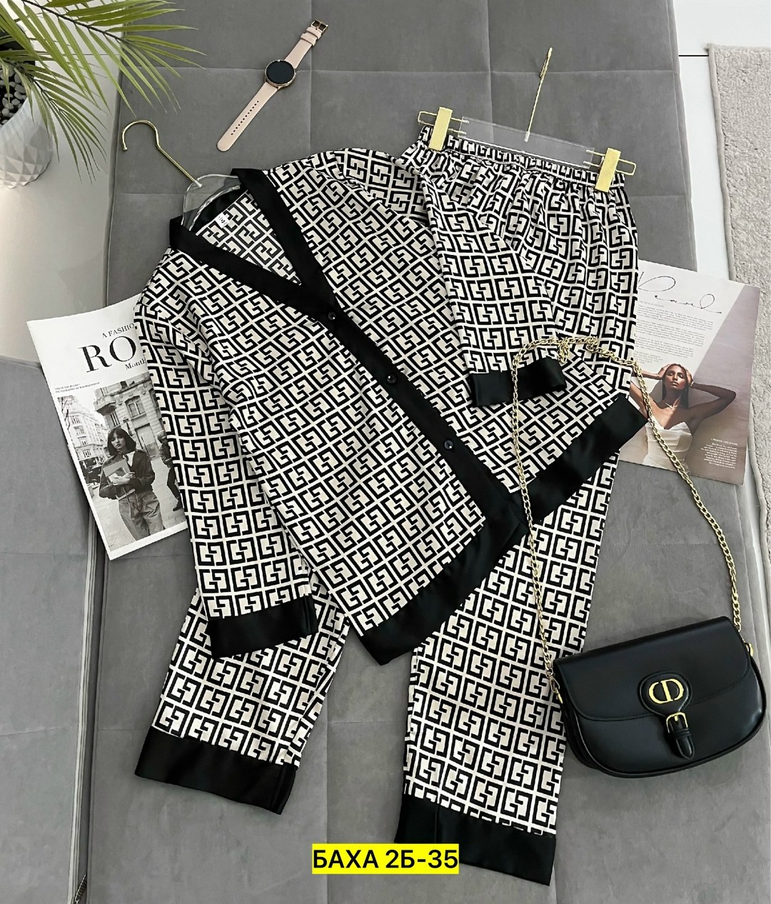 пижама атласная шелк женская штаны + рубашка в стиле фенди,комплект пижама,стильная пижама,пижама,пижама fendi