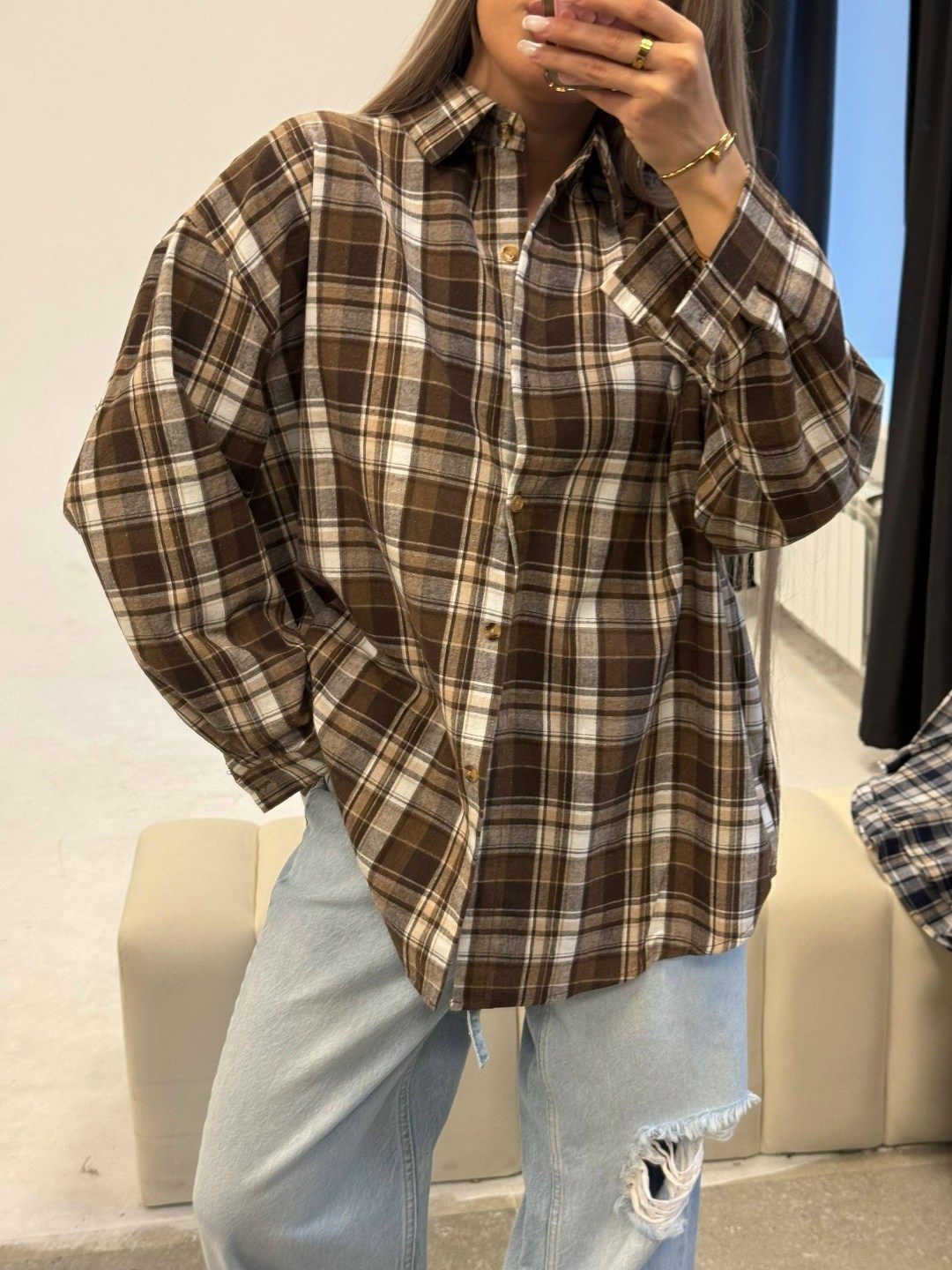 женская рубашка в клетку,женская рубашка,рубашка в клетку,рубашка оверсайз в клетку рваная dream shop one love,рубашка