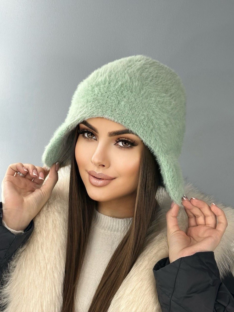 шапка ушанка вязаная зимняя из ангоры ко-ко,шапка-ушанка женская вязаная,шапка ушанка зимняя вязаная меховая из ангоры,шапка ушанка женская зимняя вязаная,шапка