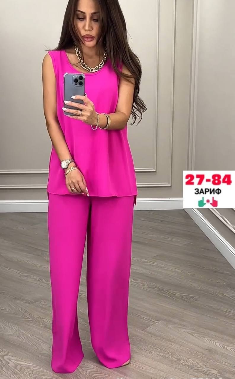 брючный костюм anelli 1398 фуксия,женский брючный костюм двойка,костюм из текстиля с приталенными брюками и жакетом anelli 1398 фуксия,брючный костюм,костюм с брюками