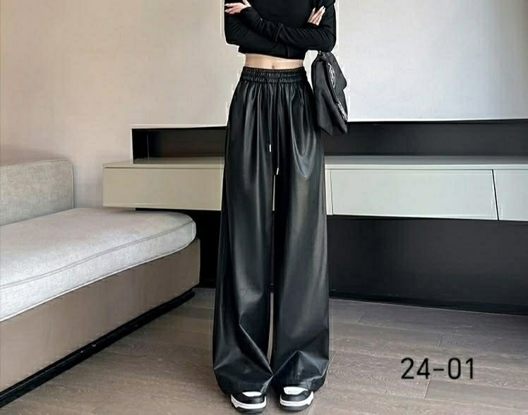 lanmrem модные широкие брюки из искусственной кожи,женские брюки из искусственной кожи qoerlin,женские широкие брюки из высококачественной искусственной кожи,модные уличные свободные широкие брюки из