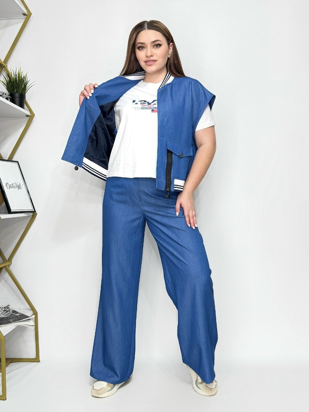 брючный костюм с жилетом,женские костюмы,брючный комплект,костюм с брюками,жилет джинсовый