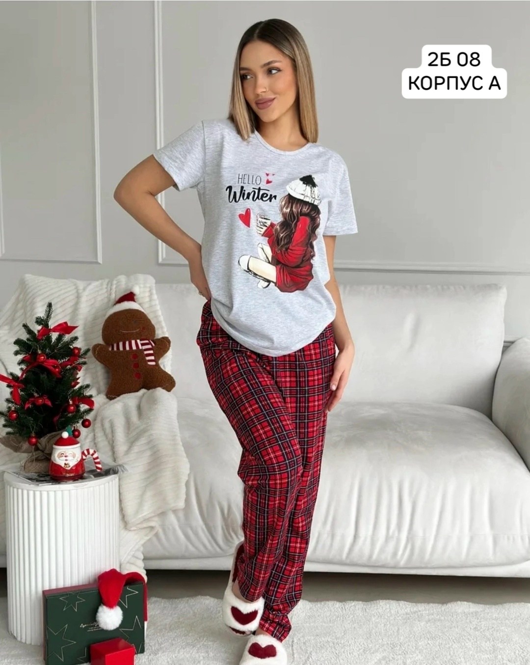 пижама женская,пижама женская п154 новый год,пижама женская новогодняя,пижама домашний костюм,пижама женская с брюками