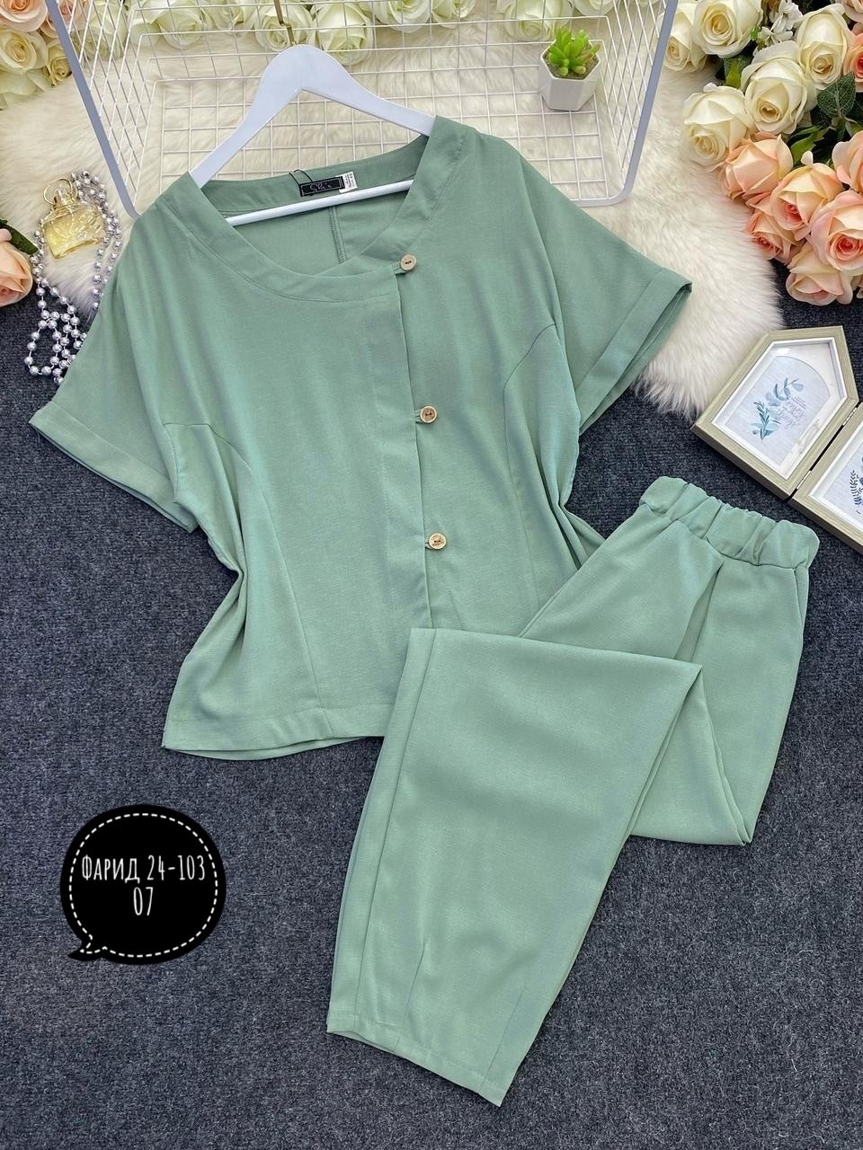 брючный костюм michel chic 1337/1 мохито,летний брючный костюм,летние костюмы женские,брючный костюм michel chic 1337,брючный костюм из льна женский