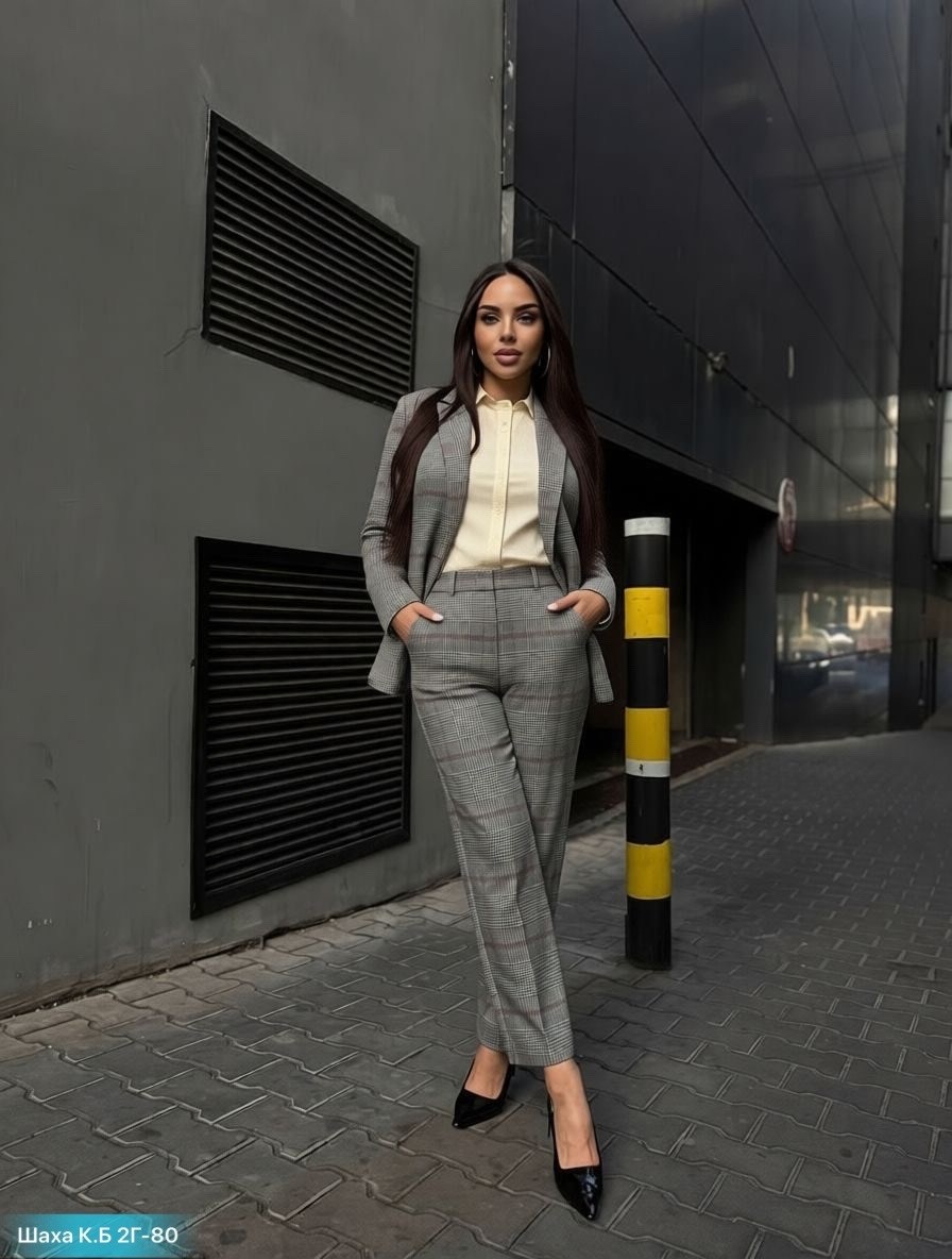 брючный костюм женский,брючный костюм в клетку,серый брючный костюм,брючный костюм женский серый в клетку,костюм женский