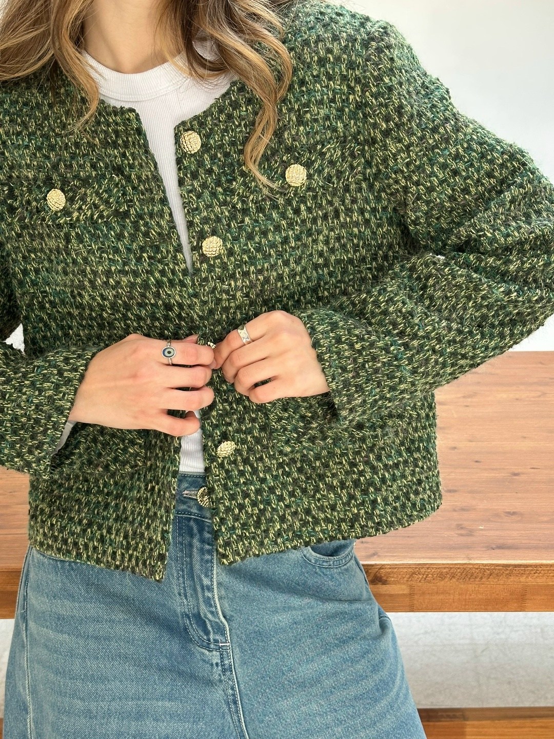 твидовый жакет манго,зеленый женский твидовый жакет на пуговицах,женская твидовая куртка,зеленый твидовый пиджак женский,женский твидовый пиджак daisy