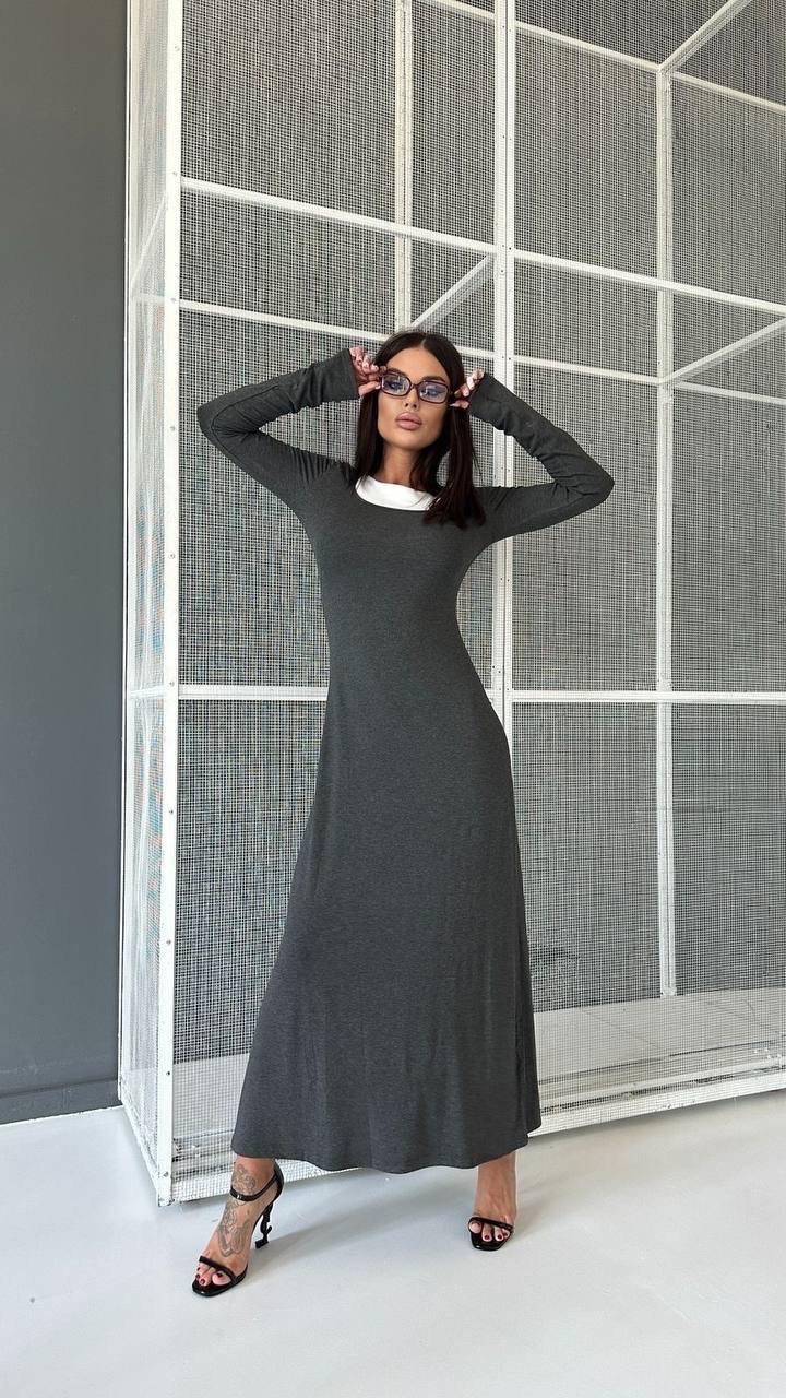 длинное трикотажное платье,трикотажное платье,платье серое,женское длинное платье,трикотажное платье миди