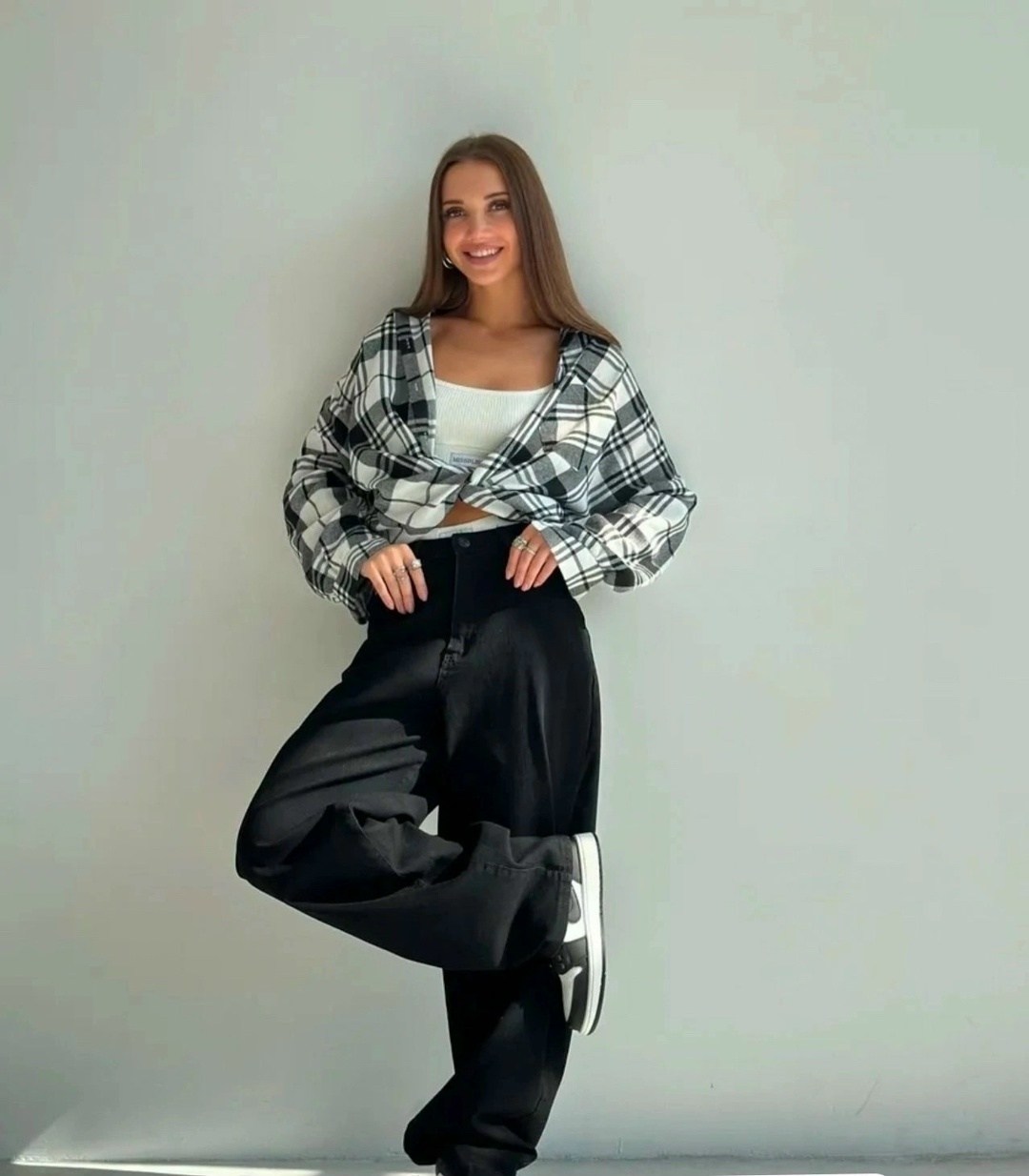 джинсы брюки,джинсы багги,широкие джинсы,рубашка в клетку оверсайз thirteen brand,женские джинсы