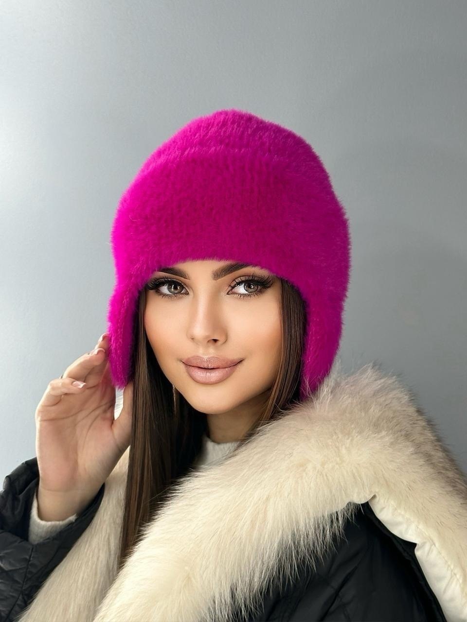 шапка ушанка вязаная зимняя из ангоры ко-ко,шапка-ушанка женская вязаная,шапка ушанка зимняя вязаная меховая из ангоры,шапка ушанка женская зимняя вязаная,шапка