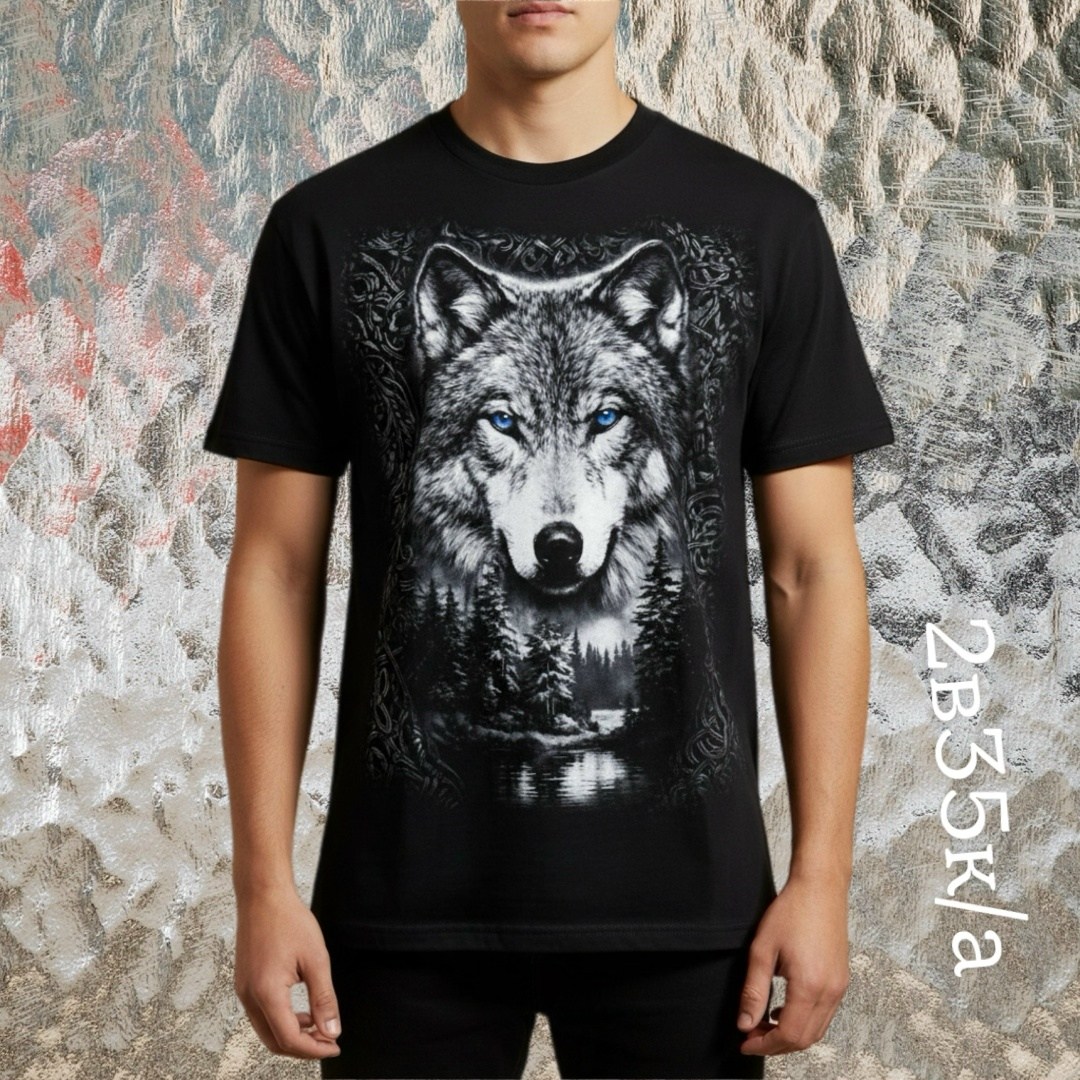 футболка волк,майка с волком,футболка с принтом волка,футболки мужские,футболка волки черный