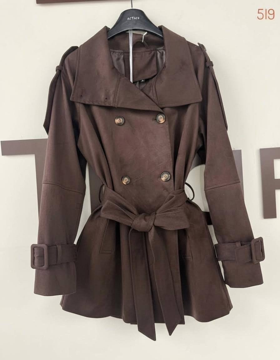 тренч короткий,куртка косуха замшевая коричневая с поясом tadari,тренч,женская куртка,тренч с поясом