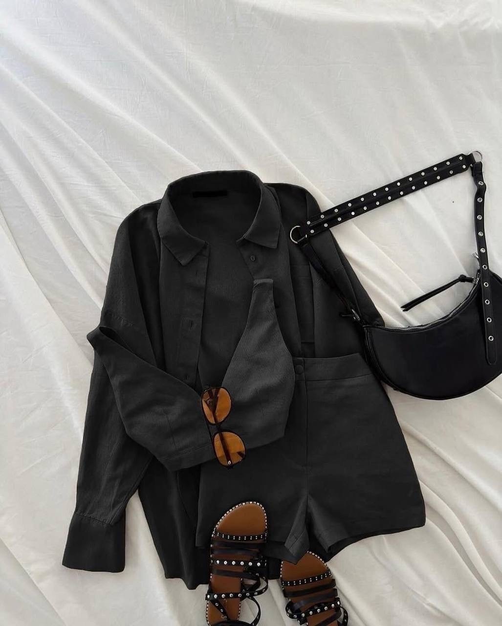 костюм льняной женский,костюм тройка женский летний,костюм с шортами льняной,летние костюмы,костюм женский летний с шортами и рубашкой