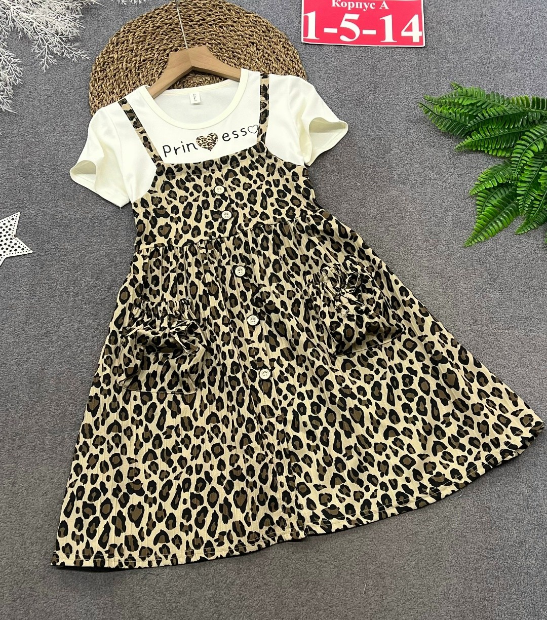 сарафан детский happy fox hf106sp леопард на бежевом,сарафан для девочки,сарафан детский,детские сарафаны,сарафан для девочки принт "леопард"