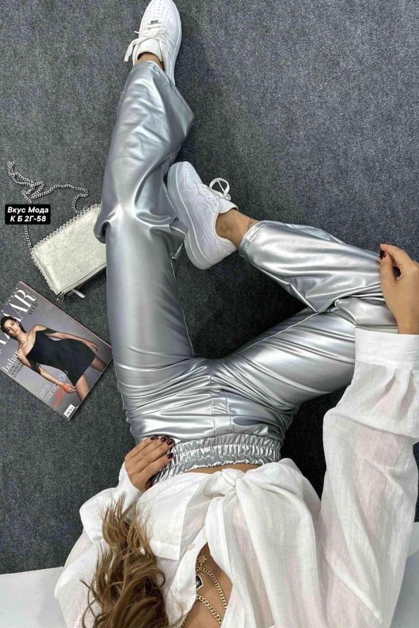 брюки серебристые,брюки палаццо luxechic металлик размер 56 серебряный,брюки палаццо металлик кожаные,женские брюки металлик,брюки палаццо luxechic металлик