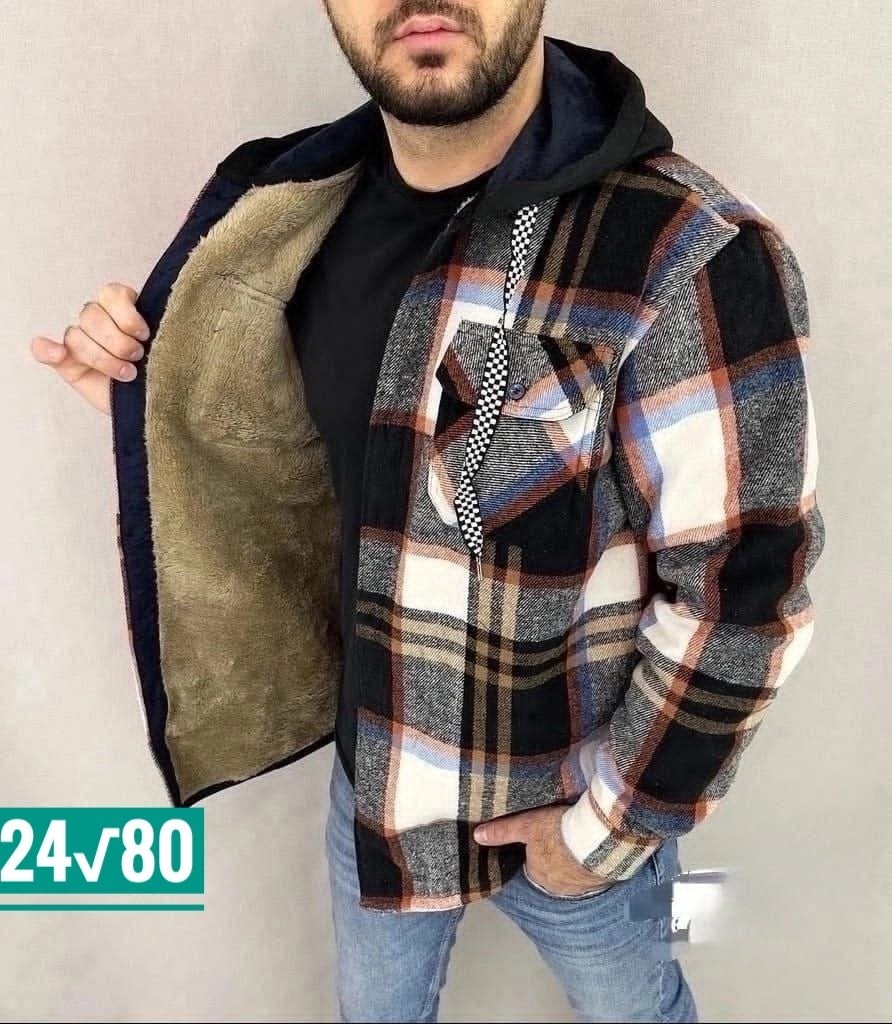 куртка рубашка на меху мужская,мужские клетчатые рубашки,рубашка теплая на флисе,мужская куртка-рубашка на подкладке из меха черный,рубашка куртка в клетку теплая с капюшоном