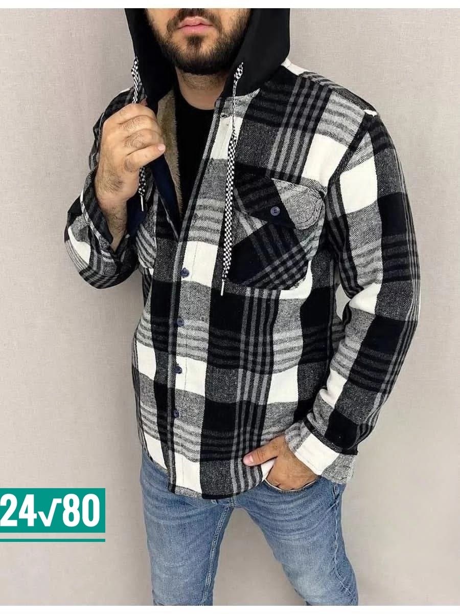 куртка рубашка на меху мужская,мужские клетчатые рубашки,рубашка теплая на флисе,мужская куртка-рубашка на подкладке из меха черный,рубашка куртка в клетку теплая с капюшоном