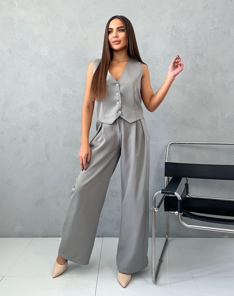 женский брючный костюм двойка,розовый костюм с жилеткой,женский костюм,костюм с брюками,костюм двойка