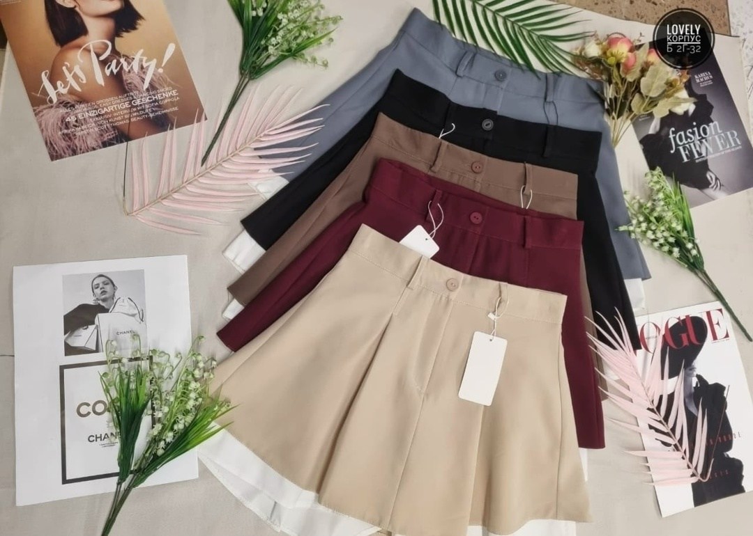 юбка-шорты женская короткая мини 42-48 черный,юбка шорты женская,юбка мини,юбка,юбка с шортиками внутри