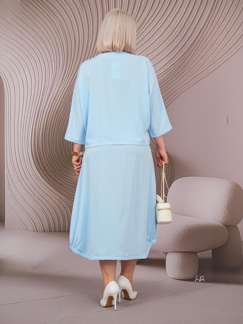 костюм с юбкой,костюм двойка юбка-брюки size plus голубой um106,костюм женский с юбкой,костюм двойка,женские костюмы