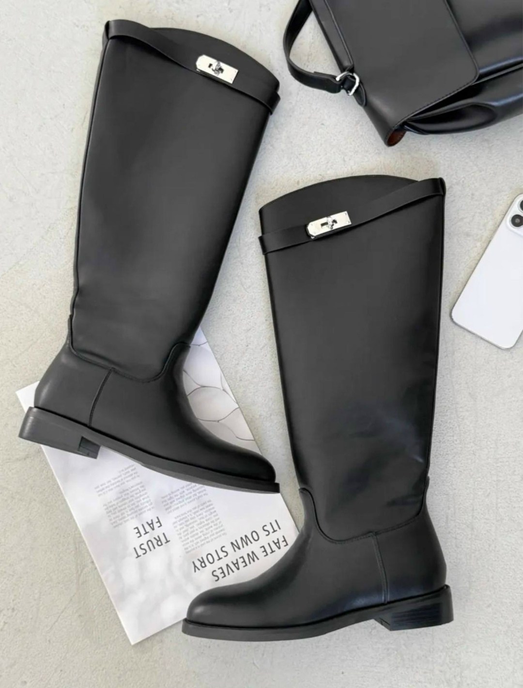 сапоги,сапоги hermes,женские сапоги,сапоги трубы демисезонные с ремешком matmazel цвет черный,сапоги демисезонные