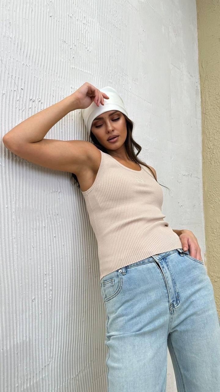 майка женская,бежевая майка,майка вязаная,топ женский,бежевый топ