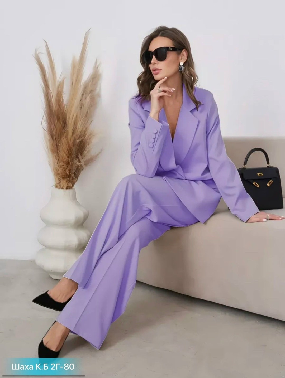 элегантный брючный костюм,костюм женский с брюками палаццо,костюм деловой брючный палаццо refulgence,vassa костюм брючный лавандовый,лавандовый брючный костюм женский