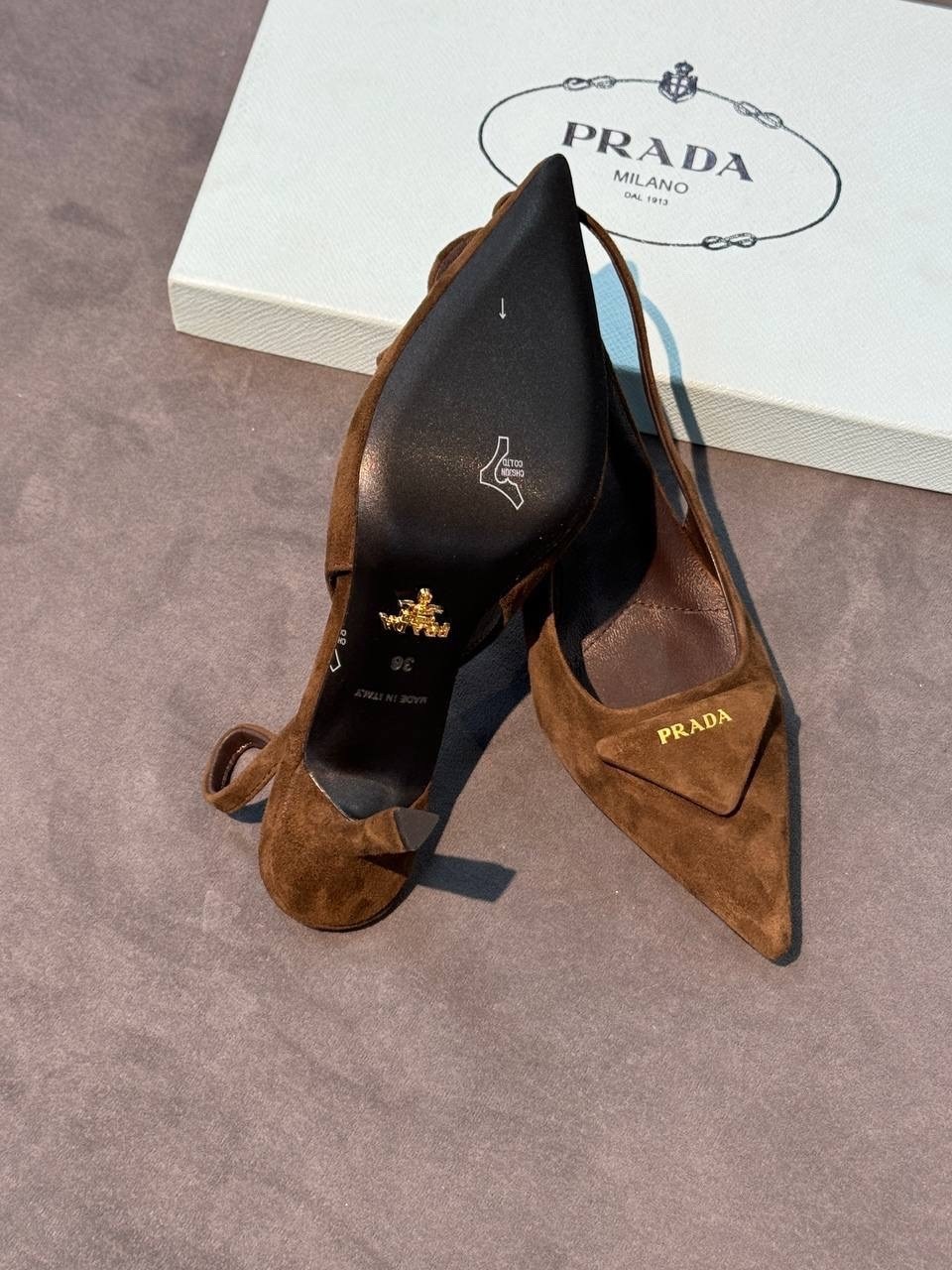 туфли prada,босоножки prada,,prada туфли с ремешком на пятке и логотипом коричневый,женские туфли