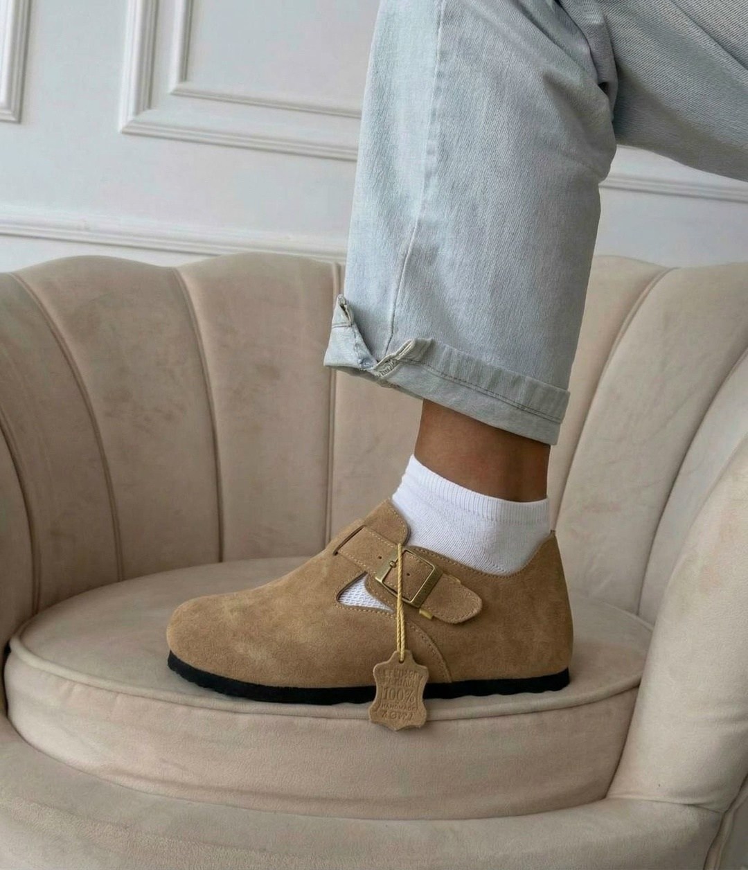 , женская,замшевые меховые биркенштоки лоферы lihome цвет бежевый,мюли женские,женские birkenstock