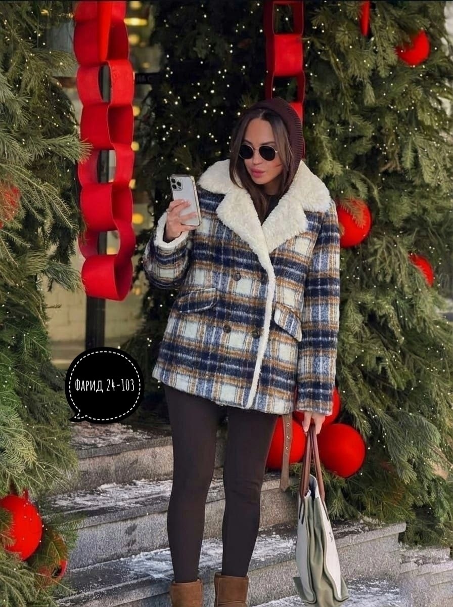 пальто в клетку демисезонное,пальто демисезонное короткое полупальто,полупальто в клетку,пальто в клетку демисезонное с мехом asl shop,дублёнка с пушистым воротником и клетчатой расцветкой
