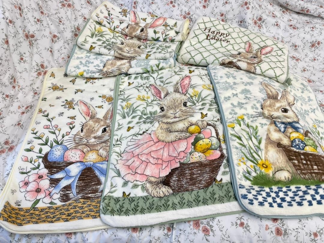 полотенце кухонное с кроликом,полотенца для кухни с зайчиками,набор полотенец кухонное,полотенца кухонное,набор кухонные полотенца вафельные