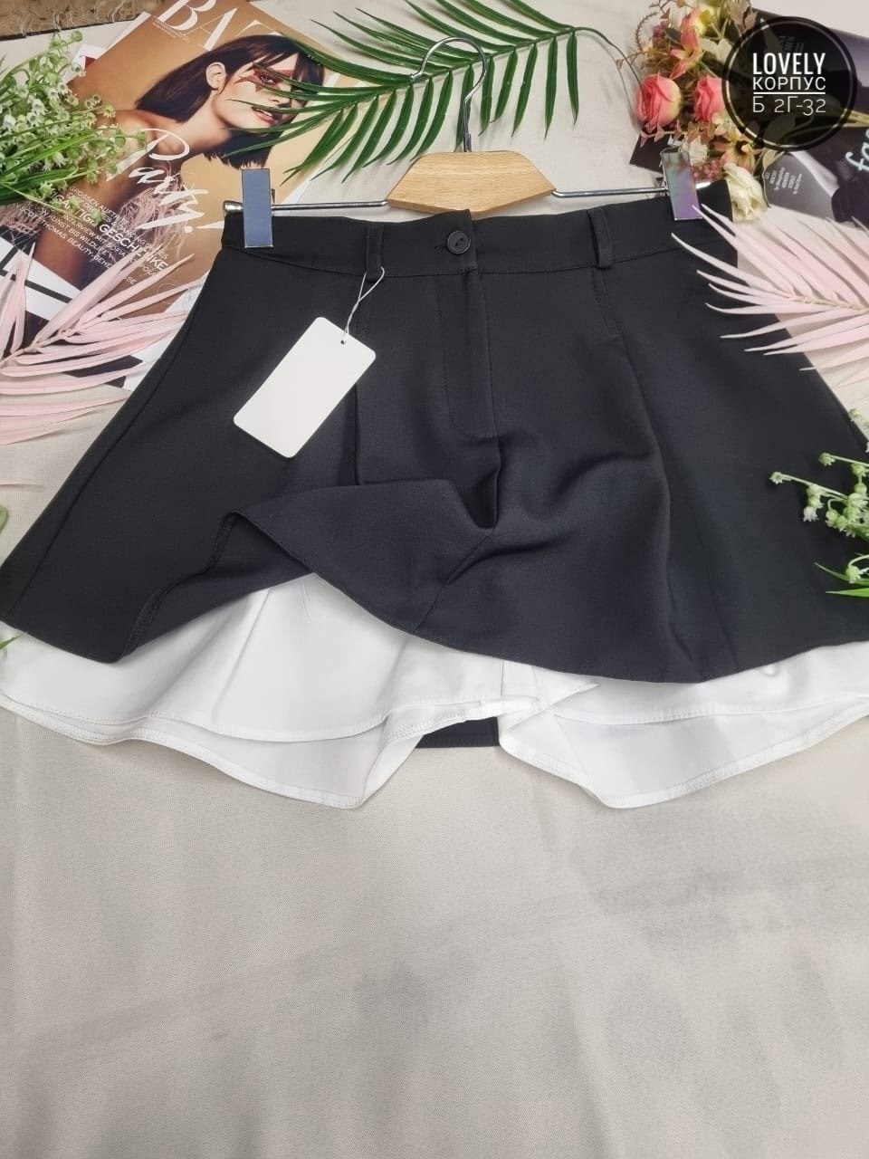 юбка-шорты женская короткая мини 42-48 черный,юбка шорты женская,юбка мини,юбка,юбка с шортиками внутри