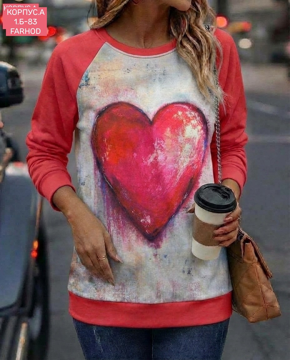 свитшот женская,свитшот толстовка,модная толстовка,кофта с сердцем,женский свитшот с круглым вырезом