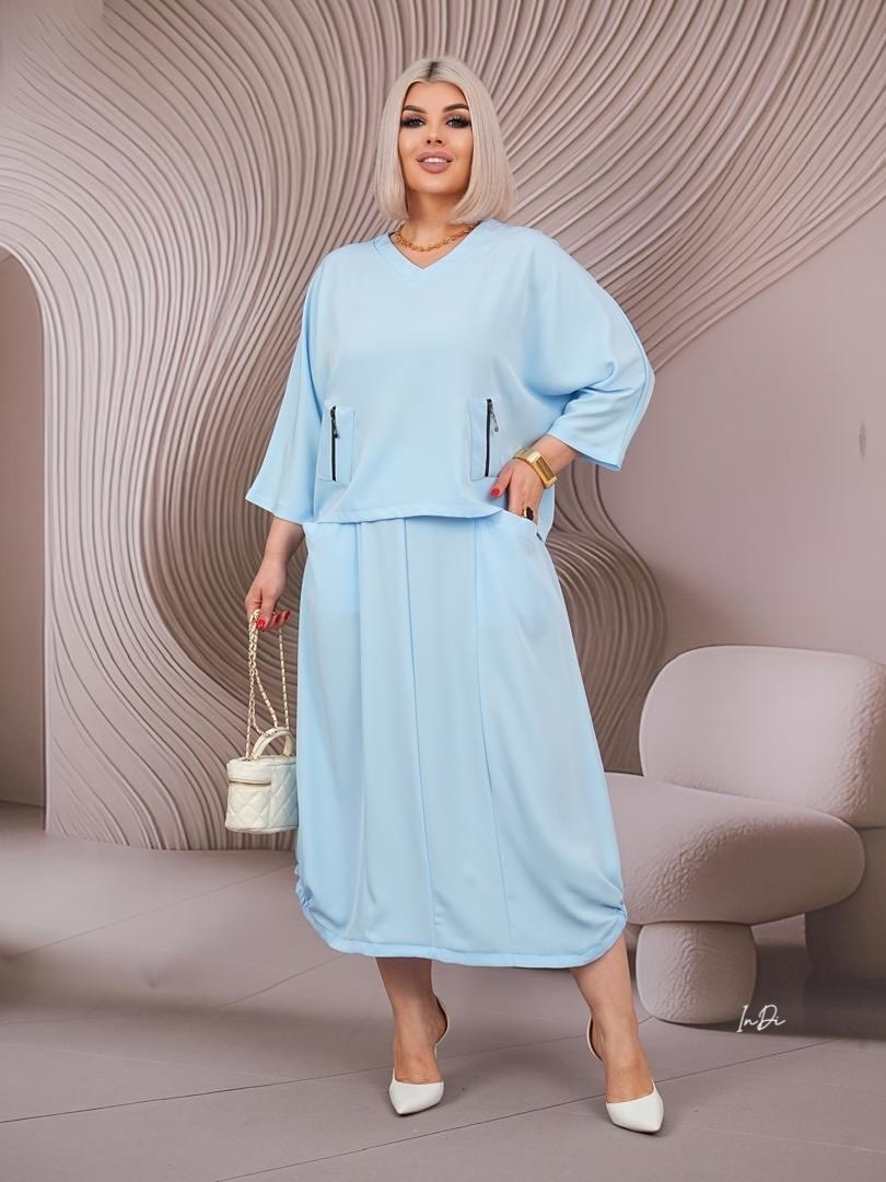 костюм с юбкой,костюм двойка юбка-брюки size plus голубой um106,костюм женский с юбкой,костюм двойка,женские костюмы