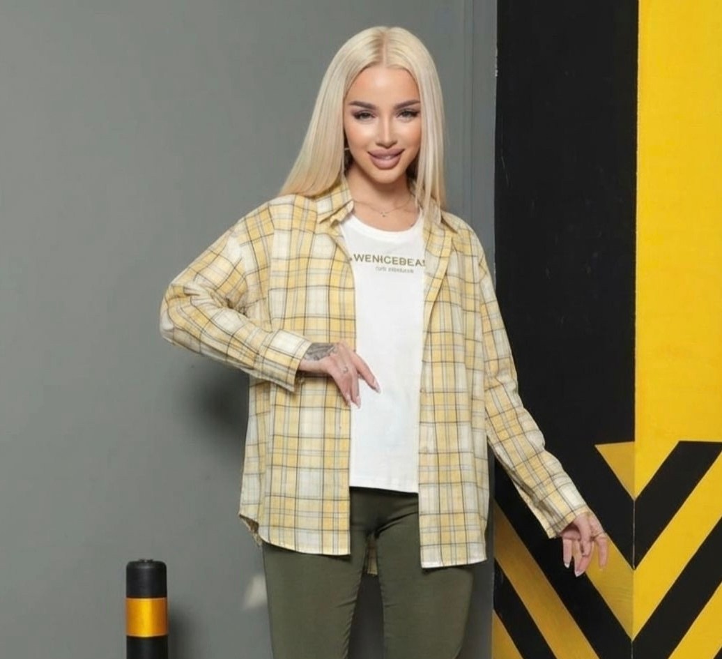 рубашка женская,женская рубашка в клетку,женская рубашка в клетку оверсайз,рубашка желтая,рубашка клетка