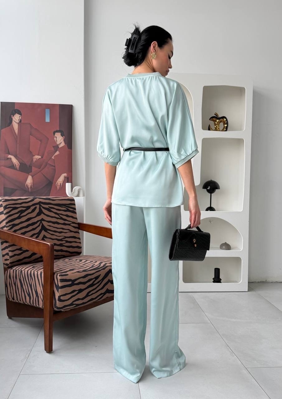 шелковый костюм в пижамном стиле с брюками shokh,шелковый костюм в пижамном стиле с брюками shokh 180097684,костюм с брюками,шелковый брючный костюм,костюм с брюками палаццо