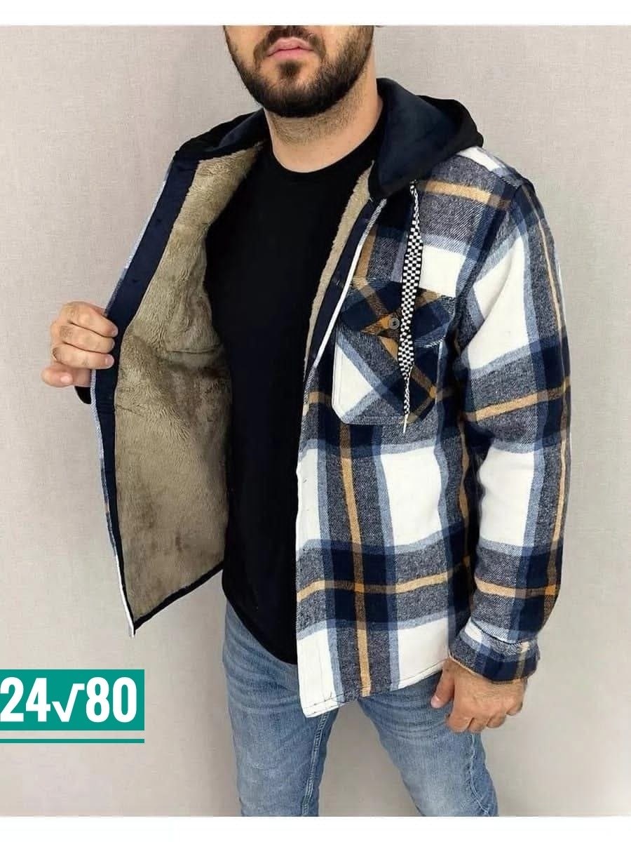 куртка рубашка на меху мужская,мужские клетчатые рубашки,рубашка теплая на флисе,мужская куртка-рубашка на подкладке из меха черный,рубашка куртка в клетку теплая с капюшоном