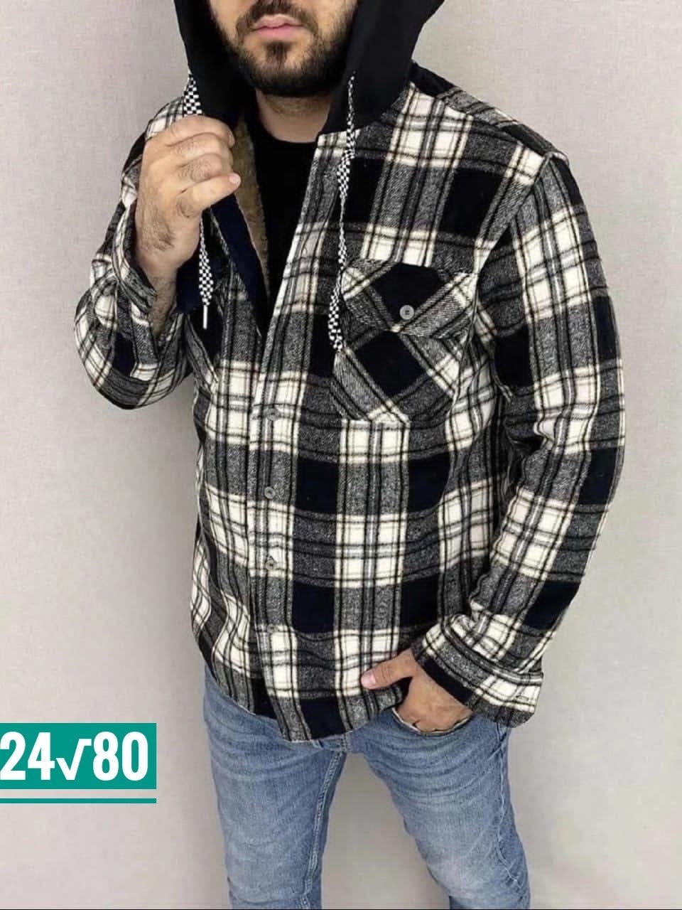 куртка рубашка на меху мужская,мужские клетчатые рубашки,рубашка теплая на флисе,мужская куртка-рубашка на подкладке из меха черный,рубашка куртка в клетку теплая с капюшоном
