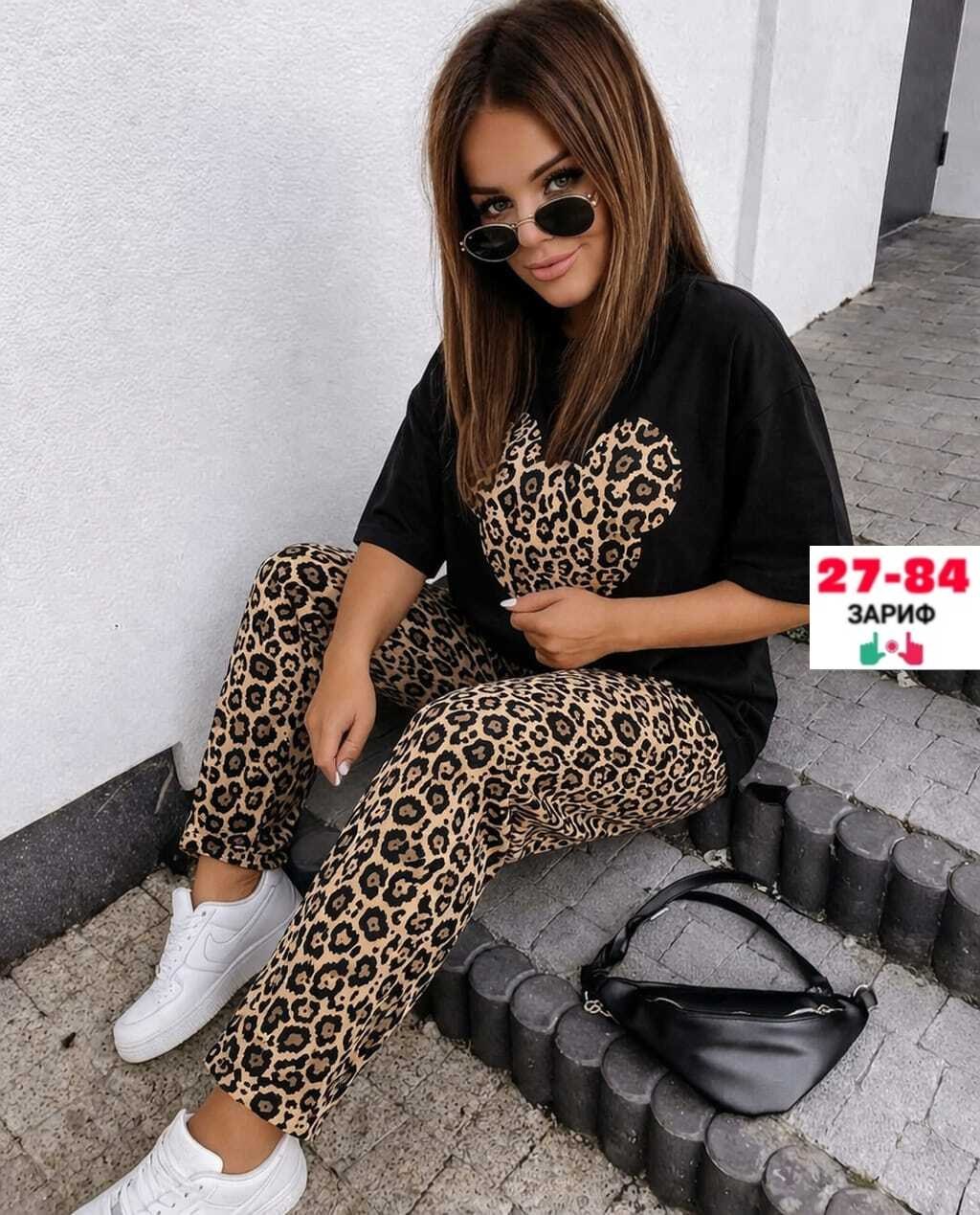 пижама женская,комплект пижама,костюм домашний со штанами трикотажный леопардовый streamlove 362331016,пижама домашний костюм,пижама со штанами домашняя леопардовая больших размеров streamlove
