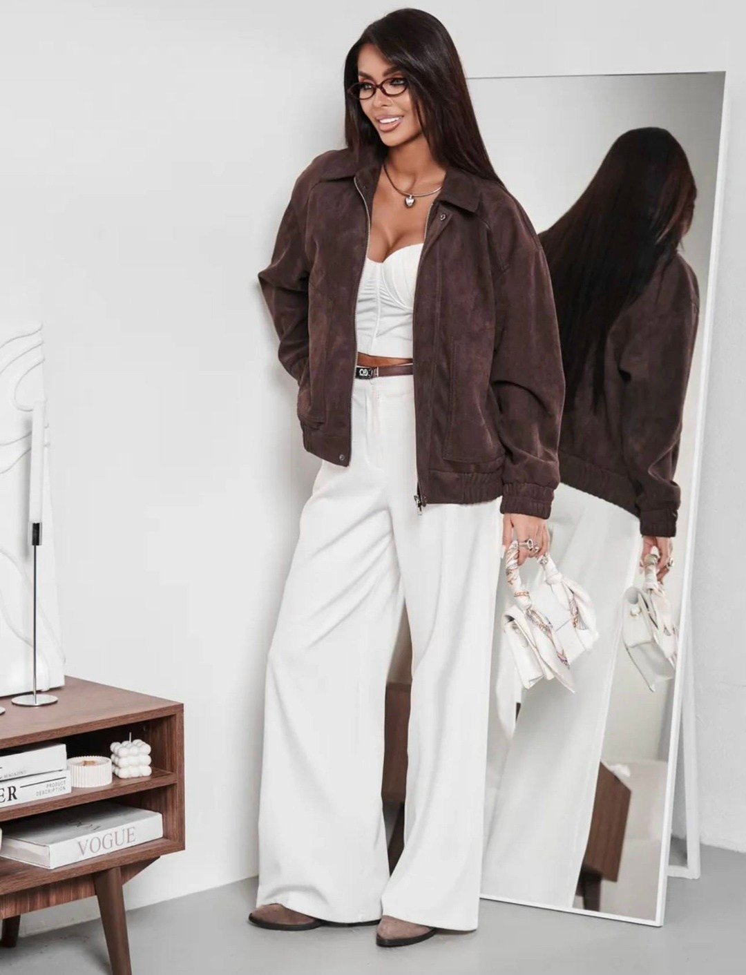 женская куртка бомбер из эко замши коричневого цвета,бомбер замшевый оверсайз ponto russo,куртка замшевая,бомбер укороченный оверсайз замшевый куртка рабочего тренд saint shine,куртка бомбер