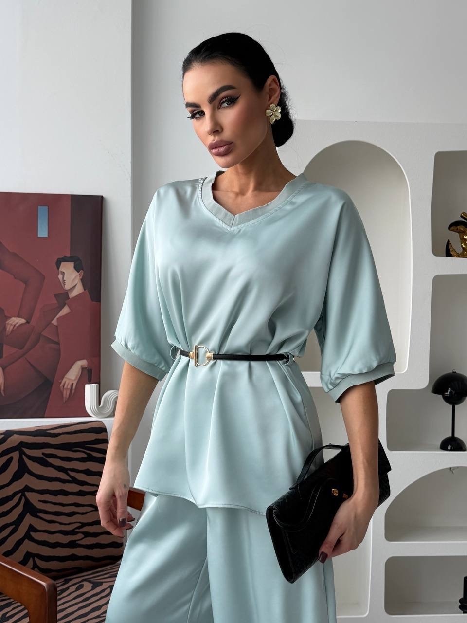шелковый костюм в пижамном стиле с брюками shokh,шелковый костюм в пижамном стиле с брюками shokh 180097684,костюм с брюками,шелковый брючный костюм,костюм с брюками палаццо