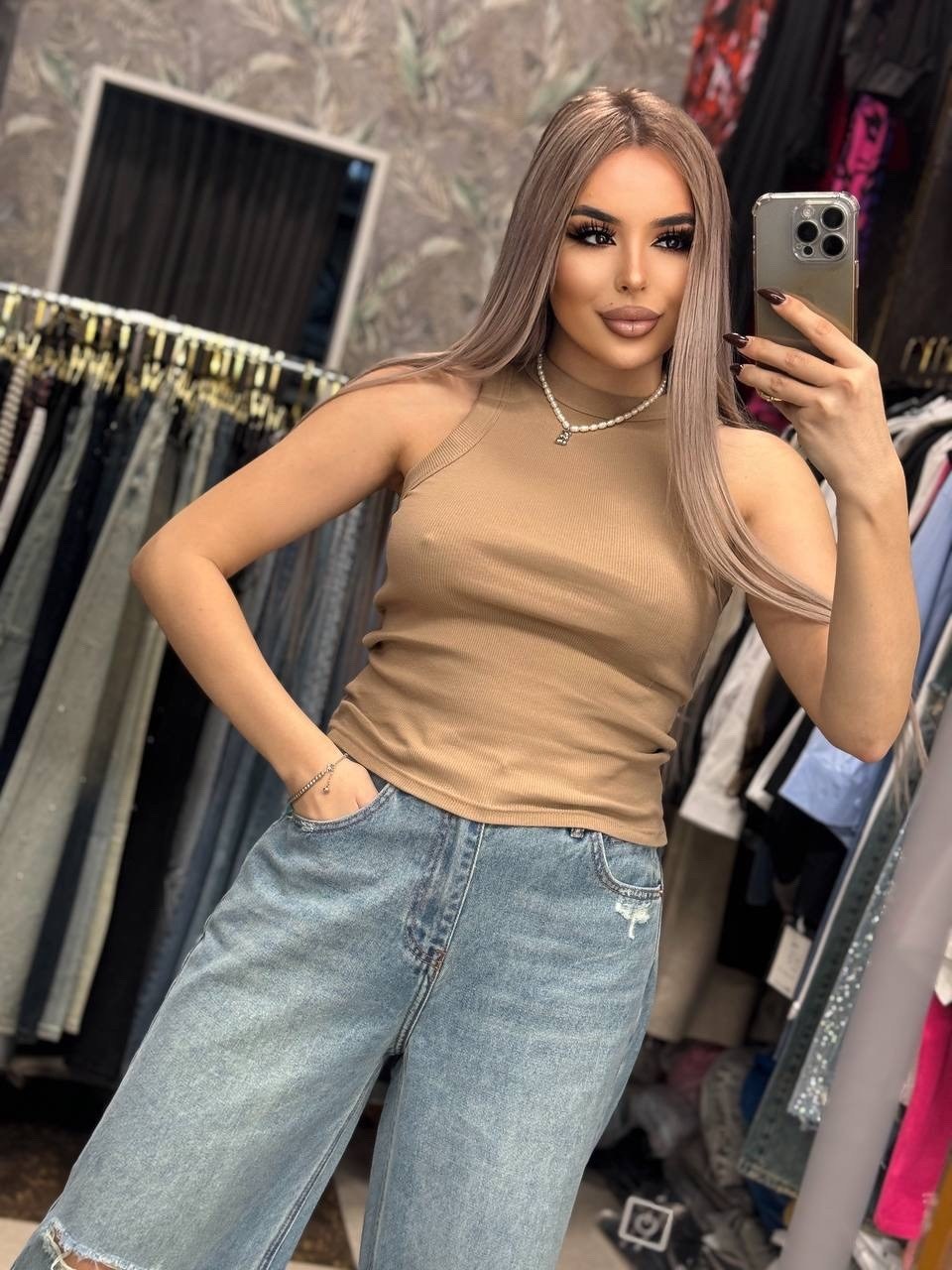 майка в рубчик,женская майка,топ женский,майка топ,бежевый джемпер