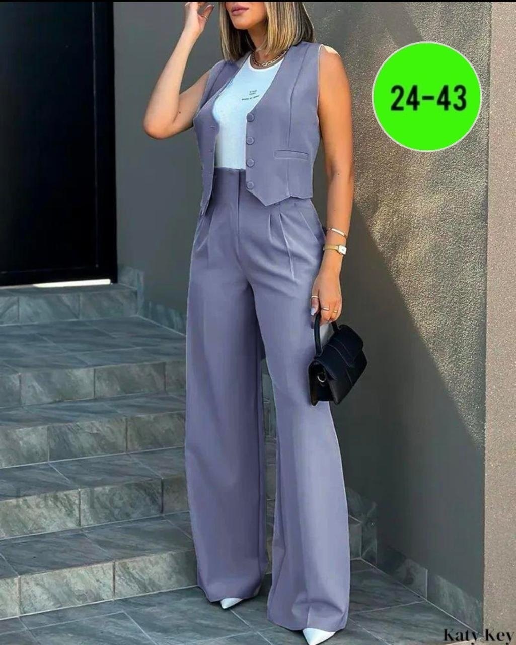 женский комплект из жилета и широких брюк,костюм с жилетом брючный классический ne.skromno,модный костюм жилет широкие брюки повседневный,костюм жилет и брюки,костюм женский с жилеткой