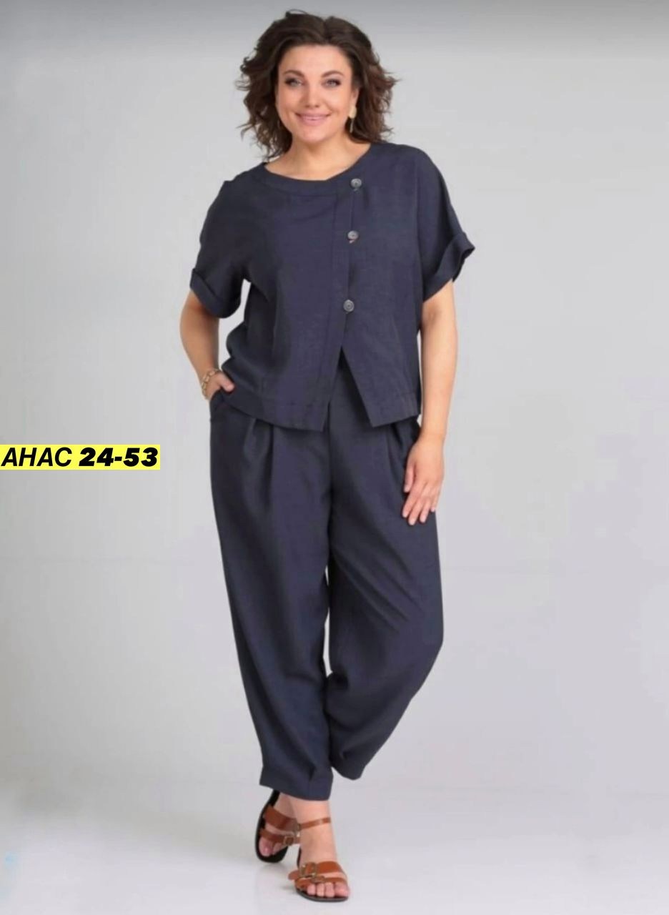 летний брючный костюм michel chic 1337 /1 темно-синий двойка,брючный костюм для полных женщин,брючный костюм michel chic 1337 темно-синий,брючный костюм michel chic 1337,брючный костюм мишель шик арт: