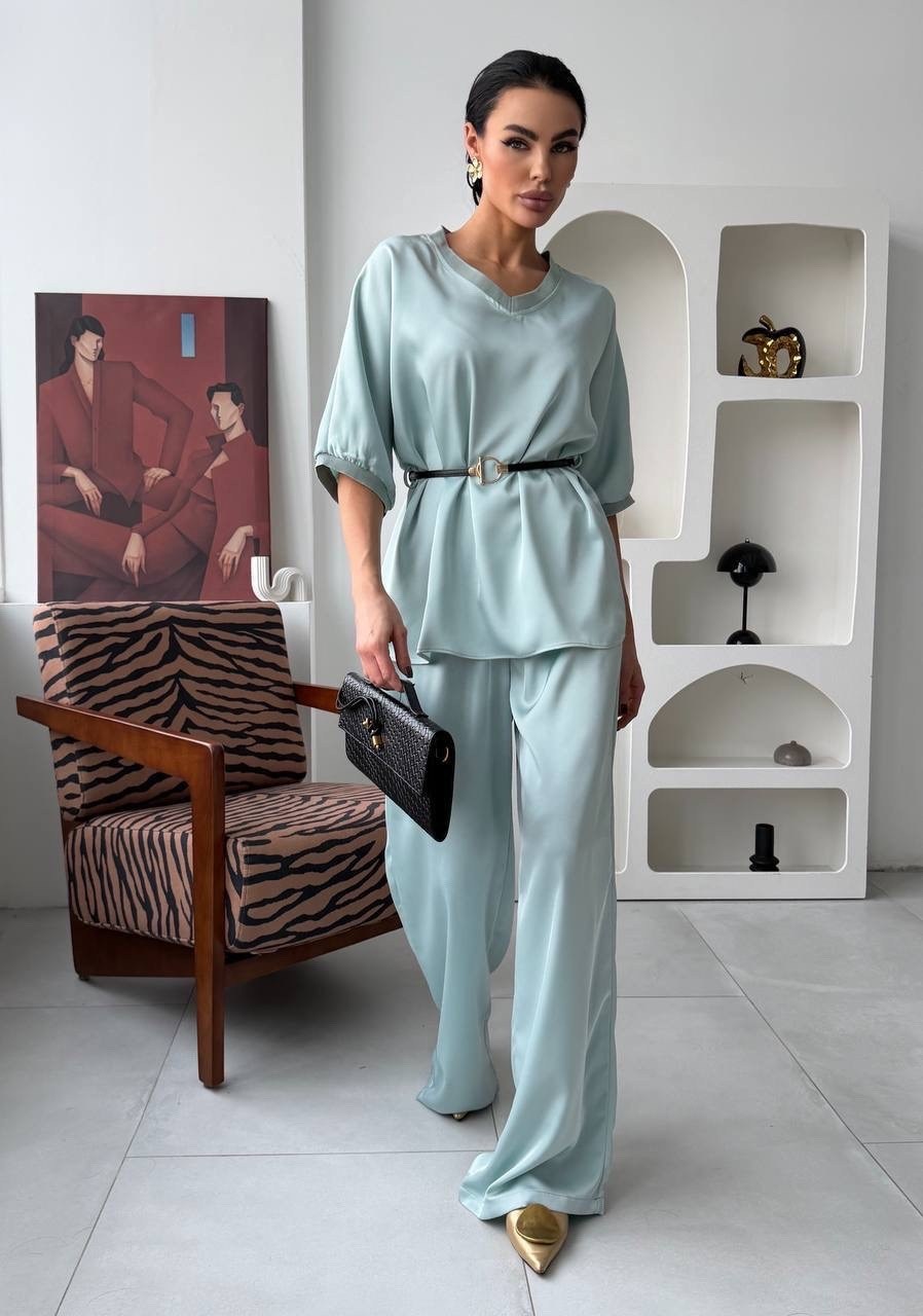 шелковый костюм в пижамном стиле с брюками shokh,шелковый костюм в пижамном стиле с брюками shokh 180097684,костюм с брюками,шелковый брючный костюм,костюм с брюками палаццо
