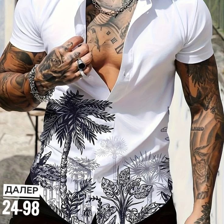 мужская рубашка с принтом,мужская рубашка с короткими рукавами,рубашка с принтом,мужская рубашка,рубашка с газетным принтом